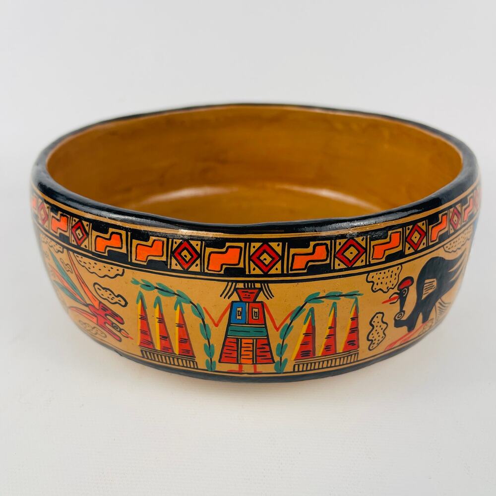 Decorative Peru Painted Clay Potter Bowl Signed 2004 7 1/8" x 2 5/8"
